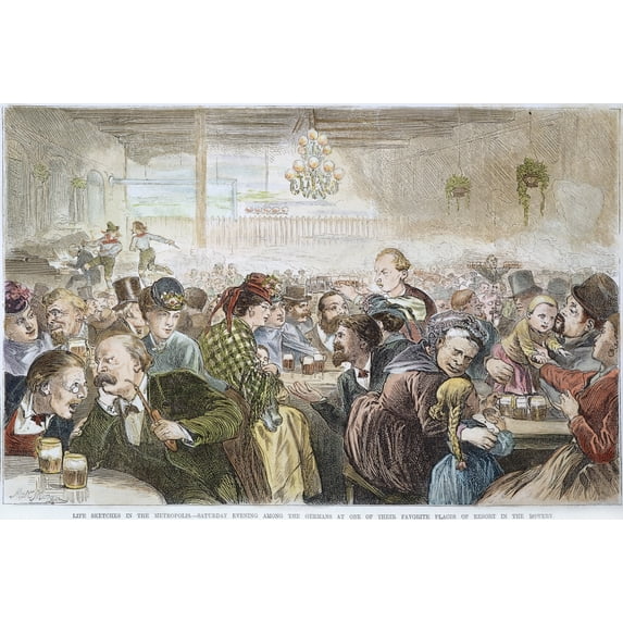 New York City Beer Hall. /Na German Beer Hall On The Bowery In New York City. Wood Engraving, 1872. Poster Print by (18 x 24)