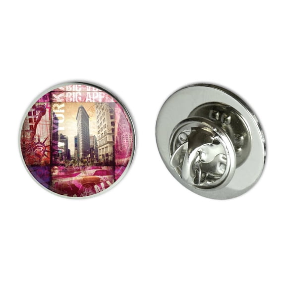 New York City Big Apple Art Collage Metal 0.75" Lapel Hat Pin Tie Tack Pinback