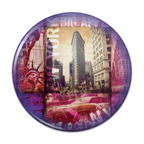 New York City Big Apple Art Collage Pinback Button Pin