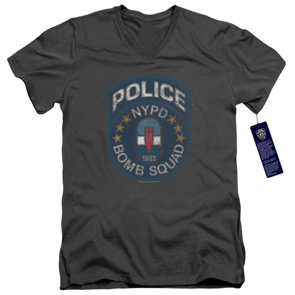 New York City Bomb Squad Adult V-Neck T-Shirt 30/1 T-Shirt Charcoal