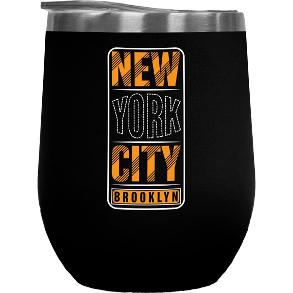 New York City, Brooklyn, Black 12oz Wine Tumbler