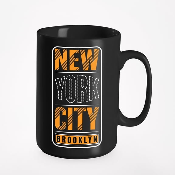 New York City, Brooklyn, Black 15oz Ceramic Mug