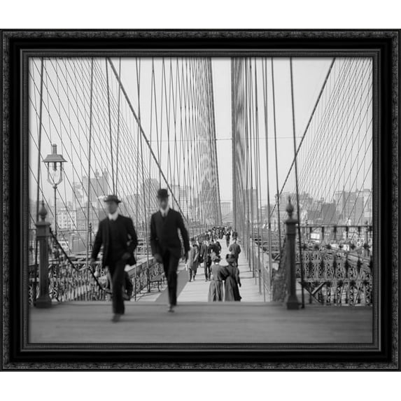 New York City Brooklyn Bridge - 1909 34x28 Large Black Ornate Wood Framed Canvas Art