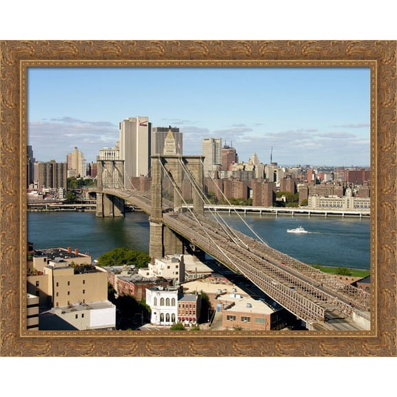 New York City Brooklyn Bridge 36x28 Large Gold Ornate Wood Framed Canvas Art