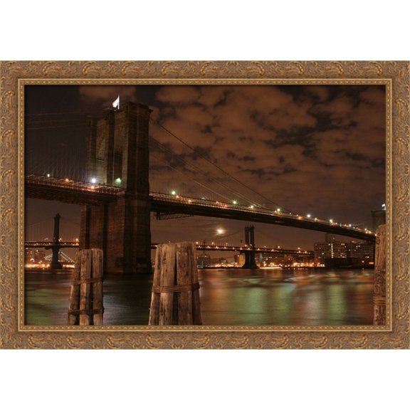 New York City Brooklyn Bridge 40x28 Large Gold Ornate Wood Framed Canvas Art