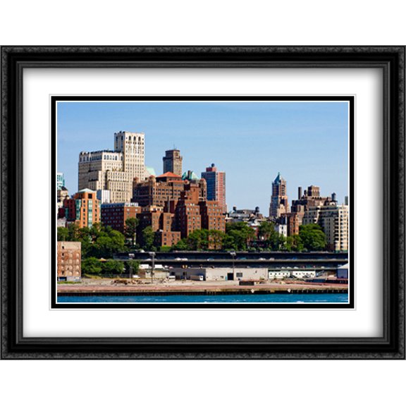 New York City Brooklyn Skyline 2x Matted 36x28 Large Black Ornate Framed Art Print by The Cityscape Art Print Series