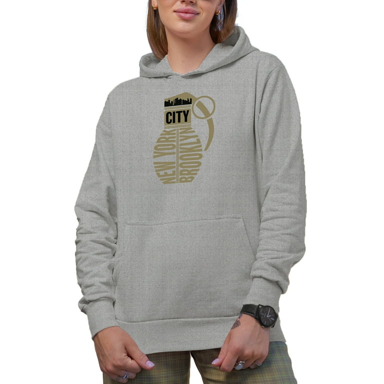 New York City Brooklyn Typography Heather Grey Hooded Sweatshirt or Hoodie Large Walmart