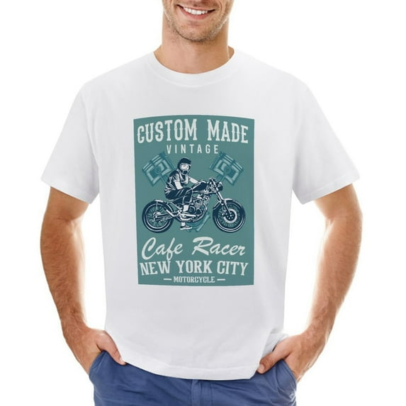 New York City Cafe Racer Men’s T-Shirt 100% Cotton Casual Short Sleeve Tops Gift Tee White XS