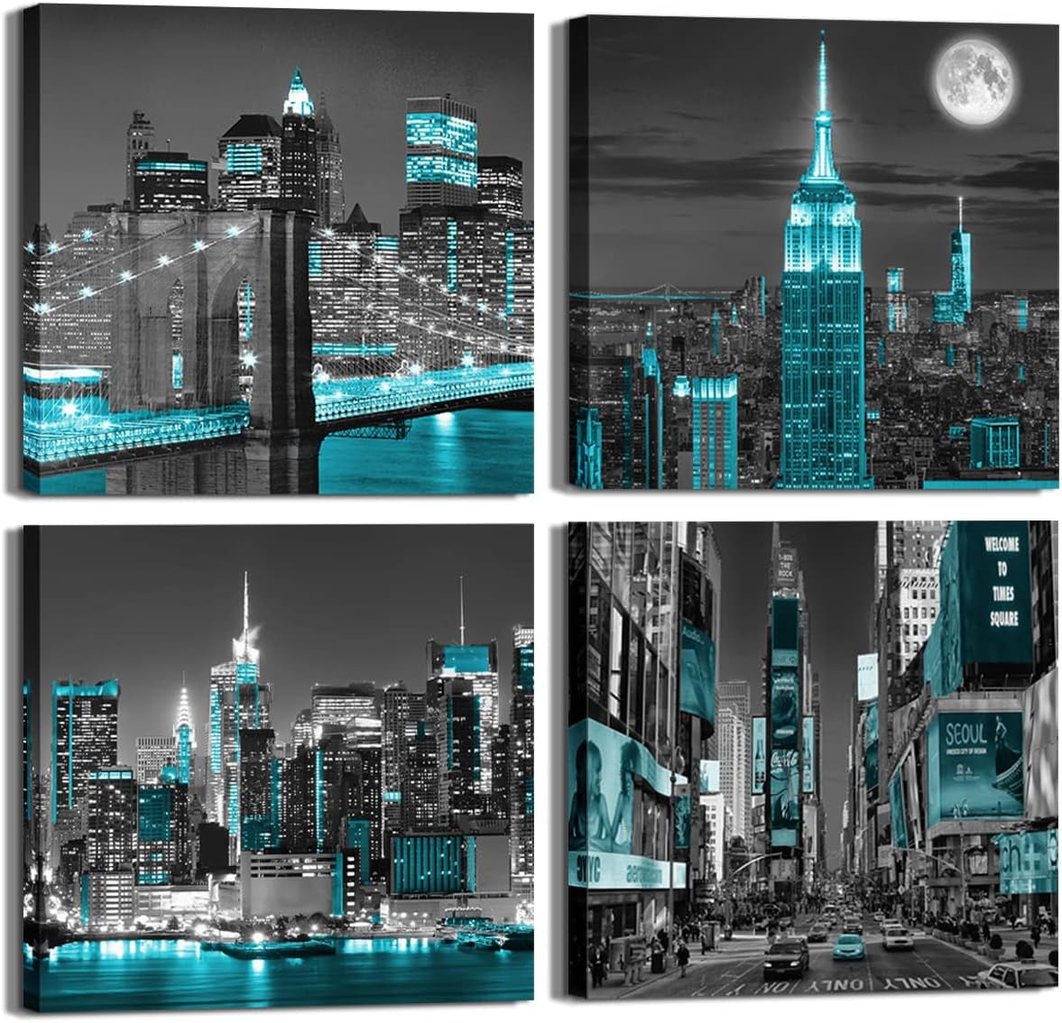 New York City Canvas Wall Art Print black and white Brooklyn Bridge ...