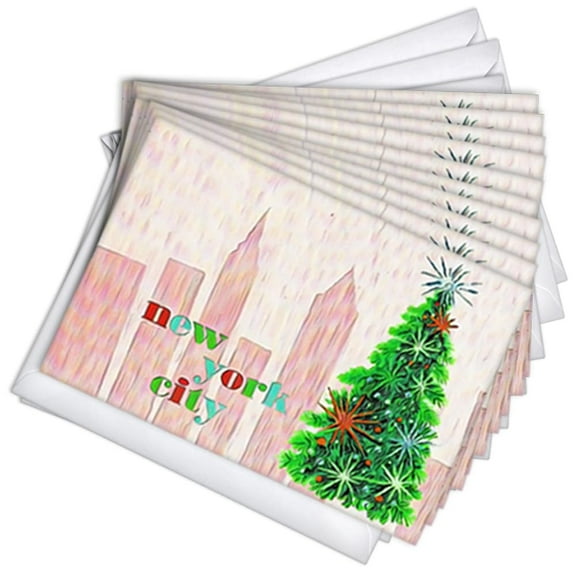 New York City Christmas Tree Hometown Holiday Greeting Cards | 10 Pack Bulk Set (4x6)