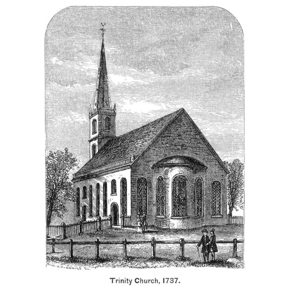 New York City Church 1737. Ntrinity Church Established At Broadway And Wall Street In 1697 As It Appeared In 1737