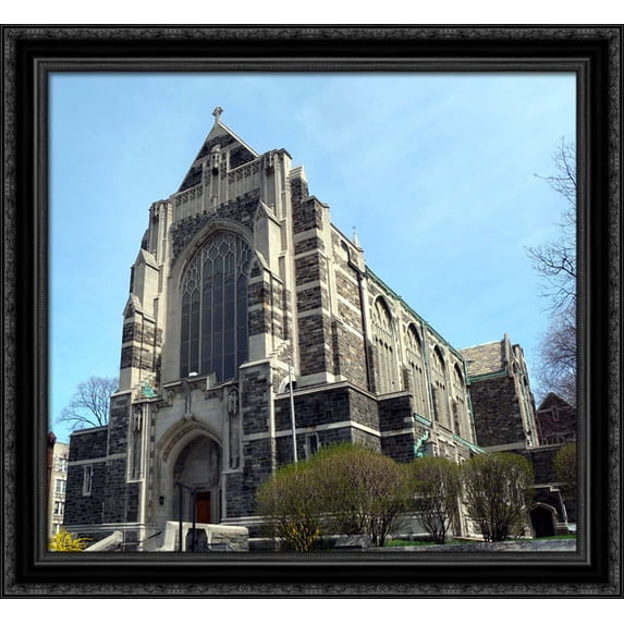 New York City Church of Intercession 30x28 Large Black Ornate Wood Framed Canvas Art