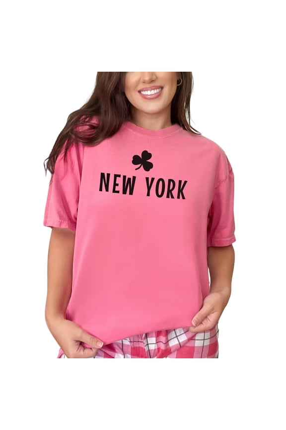 New York City Clover Leaf Logo, Crunchberry Comfort Colors T-Shirt, Small
