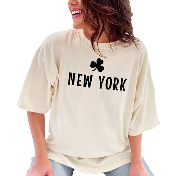 New York City Clover Leaf Logo, Ivory Comfort Colors T-Shirt, XL