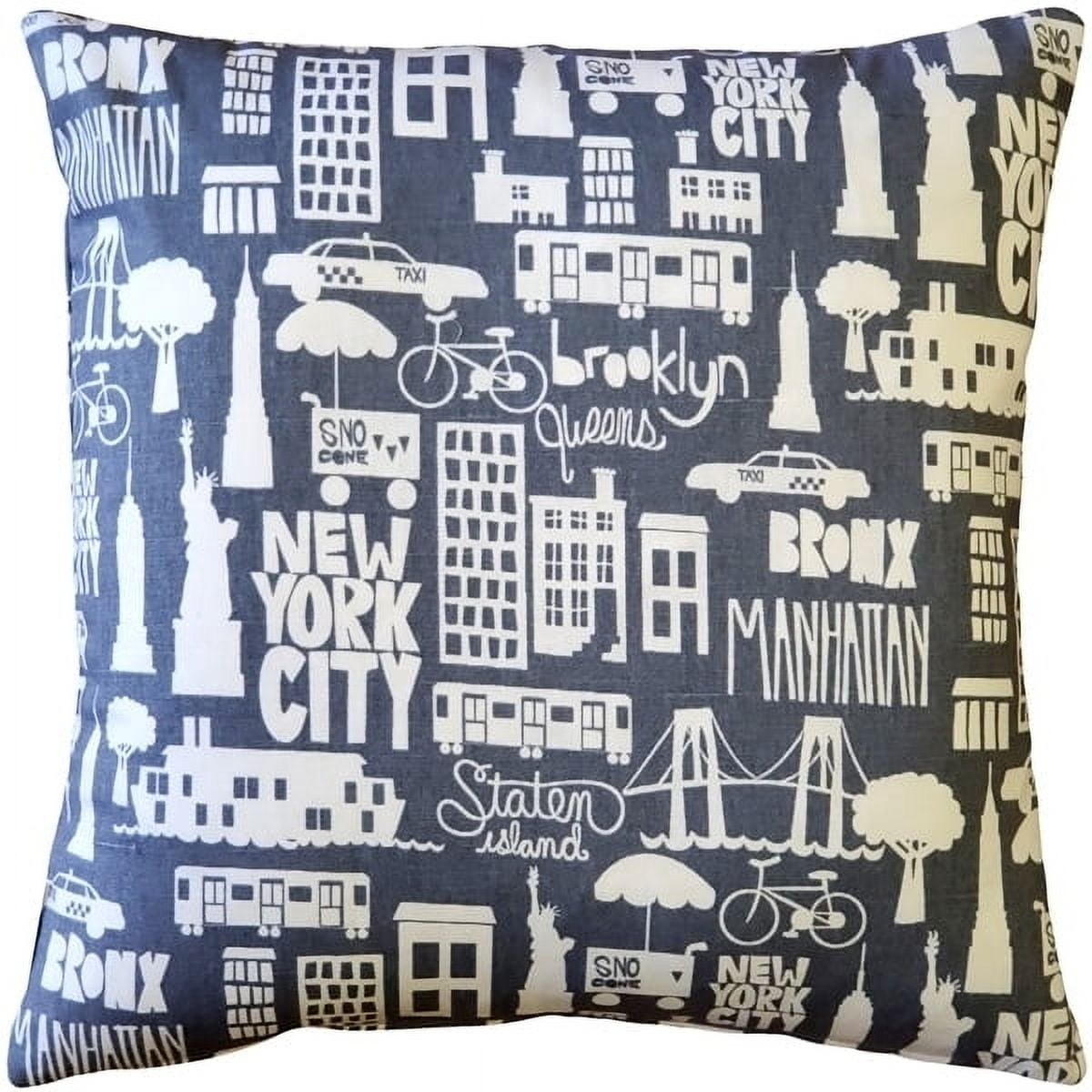 New York City Print Cotton Square Throw Pillow 17x17
