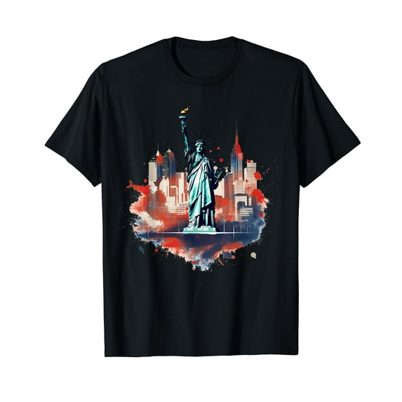 New York City Downtown Skyline Statue of Liberty NYC Black T-Shirt