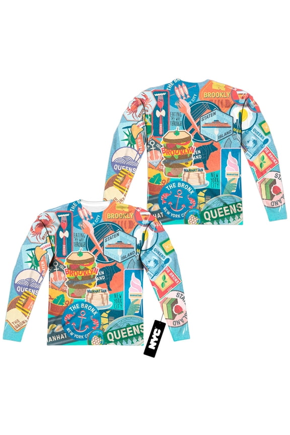 New York City - Eating Nyc (Front/Back Print) - Regular Fit Long Sleeve Shirt - XXX-Large