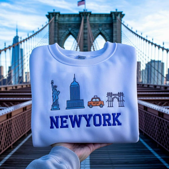 New York City Embroidered Sweatshirt, Embroidered State Crew Neck Sweatshirt, New York Skyline, New York City Crewneck