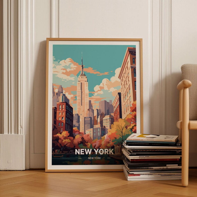 New York City Empire State Building Vintage Art Poster - 24x36 UNFRAMED ...