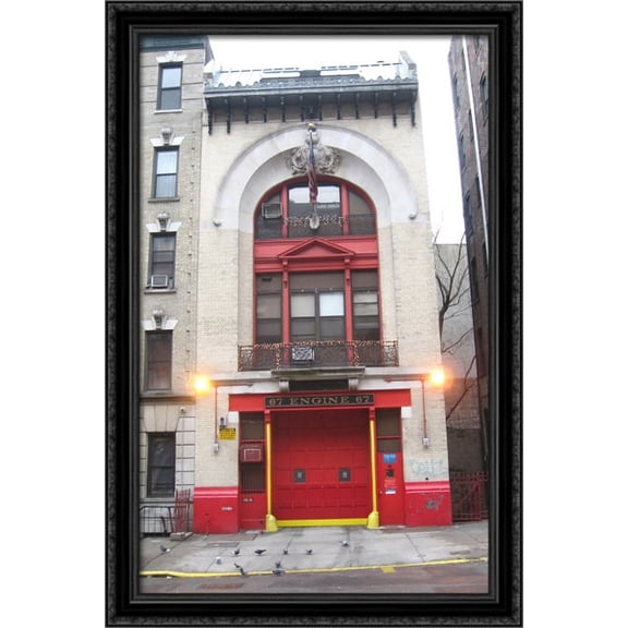 New York City Engine Company 67 26x40 Large Black Ornate Wood Framed Canvas Art