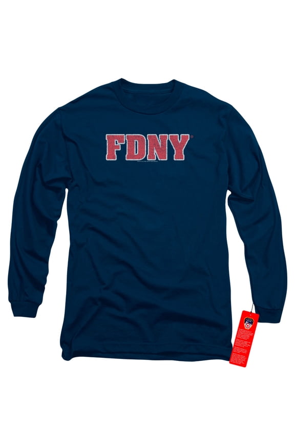 New York City Fdny Long Sleeve Adult 18/1 T-Shirt Navy