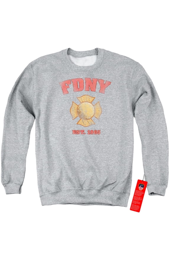 New York City Fdny Vintage Badge Adult Crewneck Sweatshirt Athletic Heather