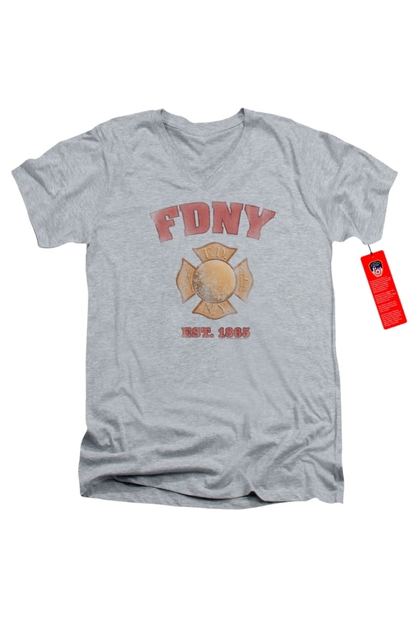 New York City - Fdny Vintage Badge - Slim Fit V Neck Shirt - Large