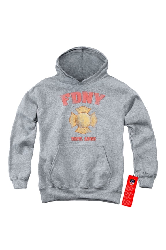 New York City - Fdny Vintage Badge - Youth Hooded Sweatshirt - Large