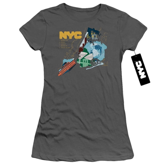 New York City Five Boroughs Junior Women's T-Shirt Sheer Charcoal
