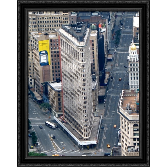 New York City Flatiron Building 28x36 Large Black Ornate Wood Framed Canvas Art