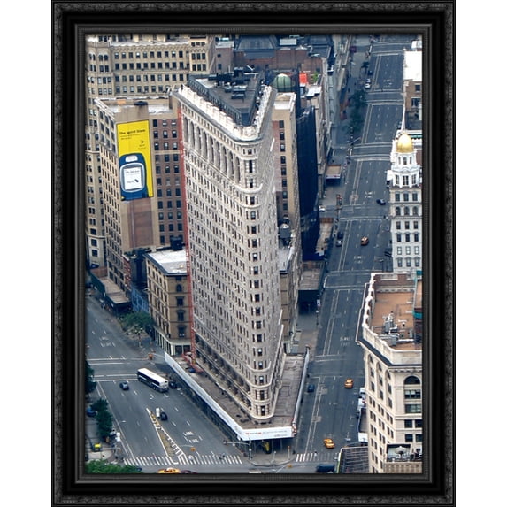 New York City Flatiron Building 28x36 Large Black Ornate Wood Framed Canvas Art