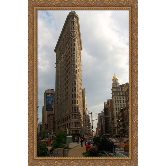 New York City Flatiron Building 28x40 Large Gold Ornate Wood Framed Canvas Art