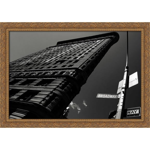 New York City Flatiron Building 40x28 Large Gold Ornate Wood Framed Canvas Art