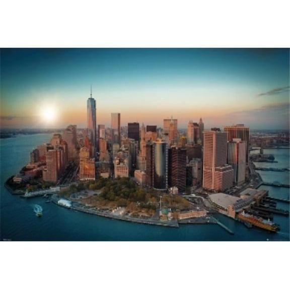 New York City Freedom Tower Color Manhattan Poster Print - 24 x 36 in.