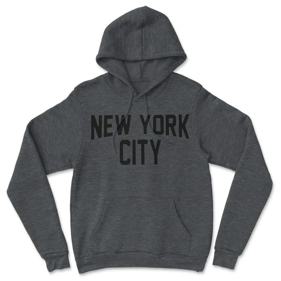 New York City Hoodie Men's Shirt Gray & Black Screen-Printed Sweatshirt Black Heather, Medium