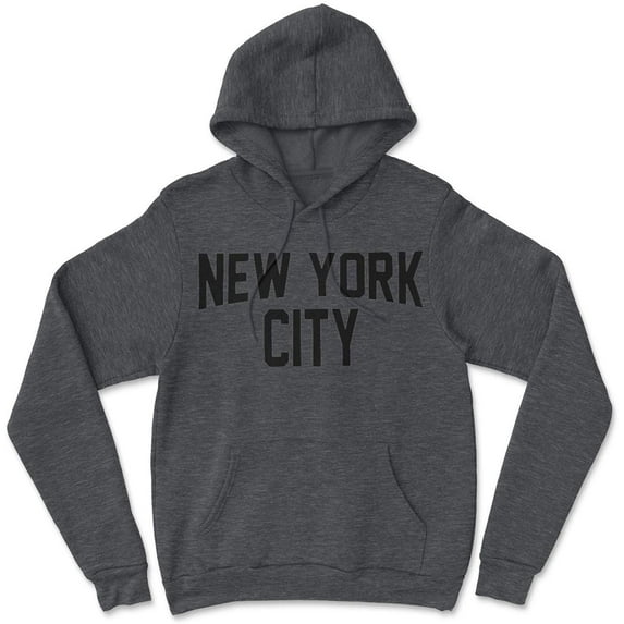 New York City Hoodie Men's Shirt Gray & Black Screen-Printed Sweatshirt Black Heather, Small