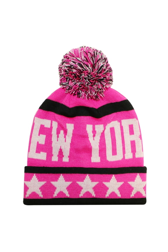 New York City Hunter USA Large Stars Style Men's Winter Hats (Pink/Black)