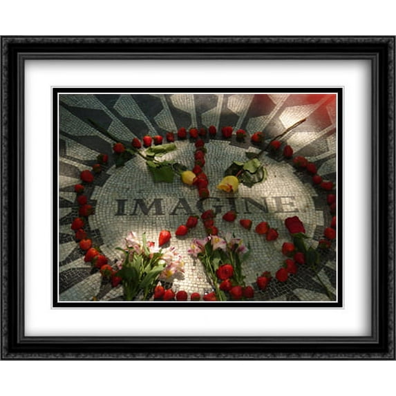 New York City John Lennon Tribute 2x Matted 34x28 Large Black Ornate Framed Art Print by The Cityscape Art Print Series