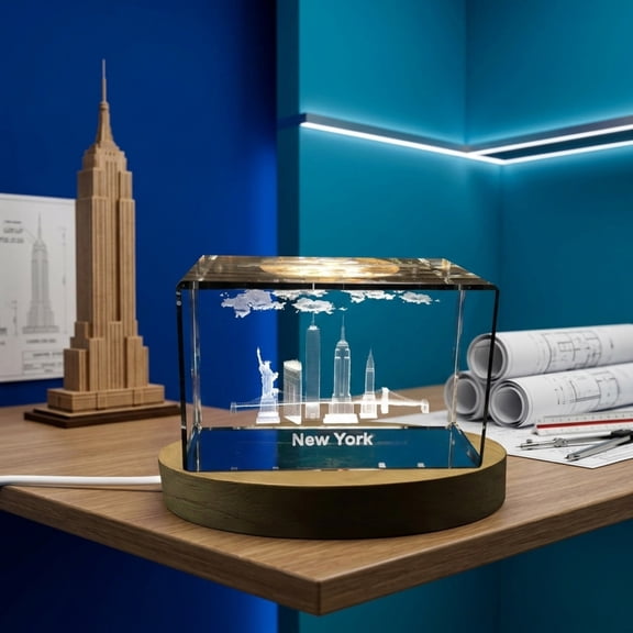 New York City Landmarks 3D Engraved Crystal Collectible Souvenir