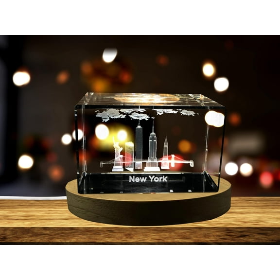 New York City Landmarks 3D Engraved Crystal Collectible Souvenir