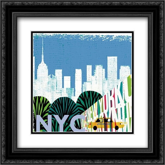 New York City Life NYC 2x Matted 20x20 Black Ornate Framed Art Print by Mullan, Michael