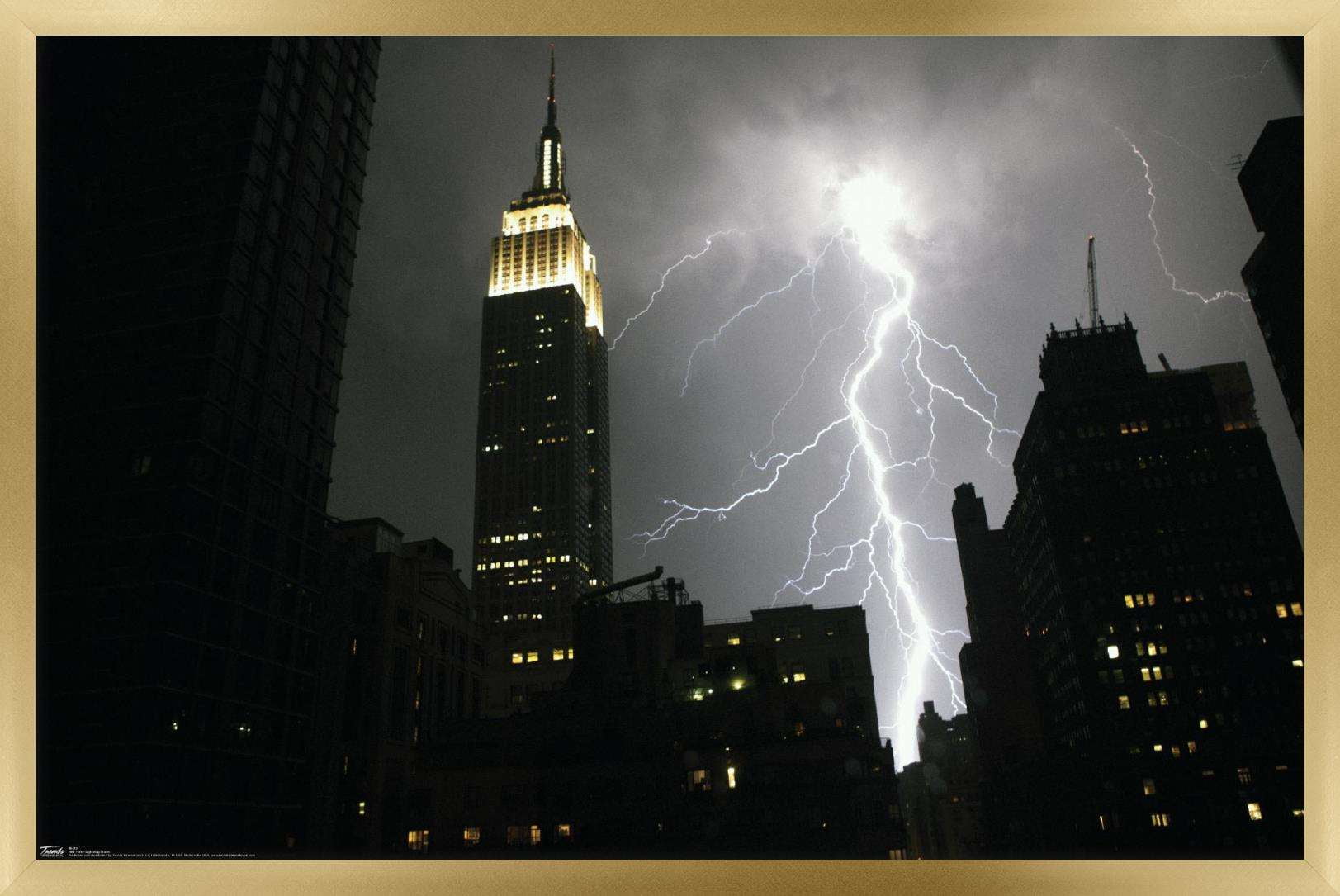 New York City - Lightning Storm Wall Poster, 14.725" x 22.375", Framed