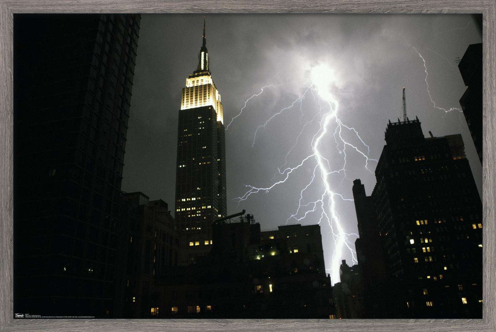 New York City - Lightning Storm Wall Poster, 22.375" x 34", Framed