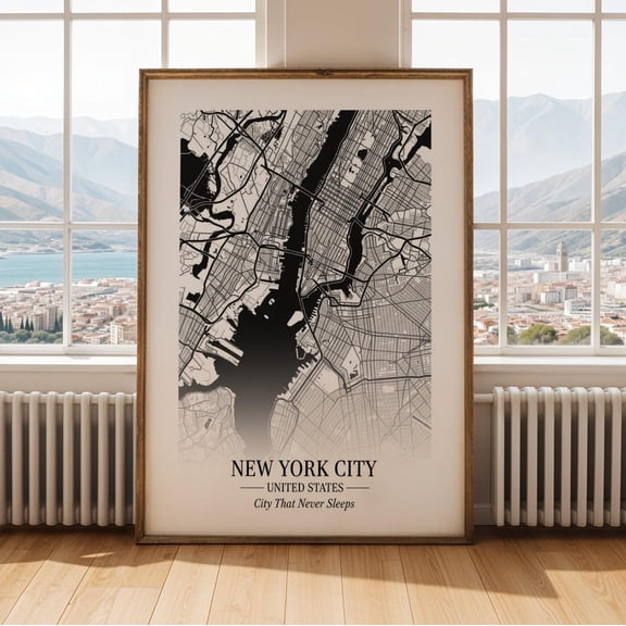 New York City Line Map Wall Art Decor Unframed Paper Print