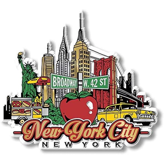 New York City Magnet by, 3D Rubber Vintage-Style Collectible Souvenirs and Gifts Made in The USA, 4" x 3.5"$$Home Decor, Kitchen, & Other