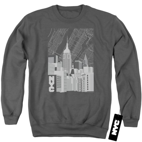 New York City Manhattan Monochrome Adult Crewneck Sweatshirt Charcoal