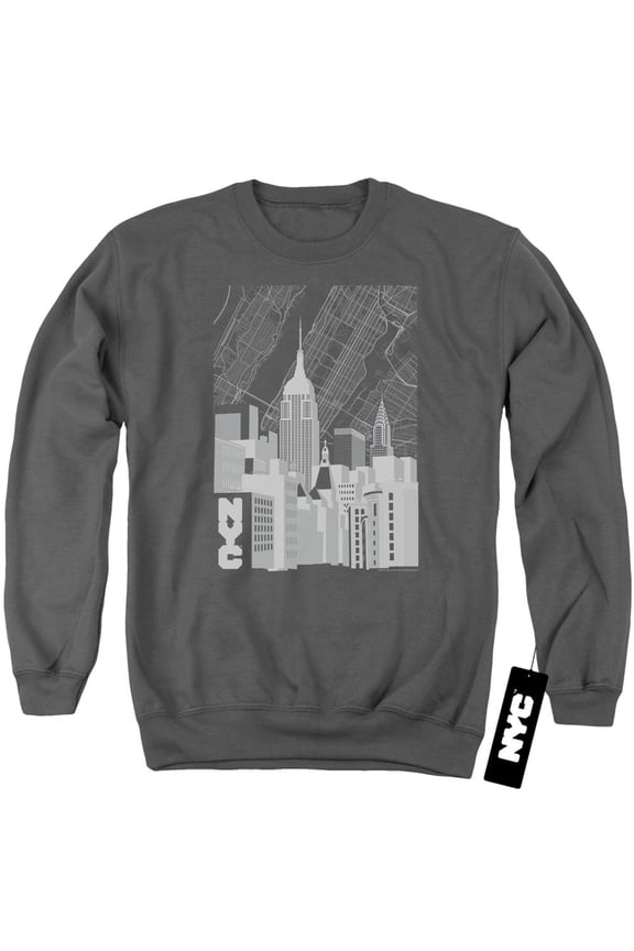New York City Manhattan Monochrome Adult Crewneck Sweatshirt Charcoal