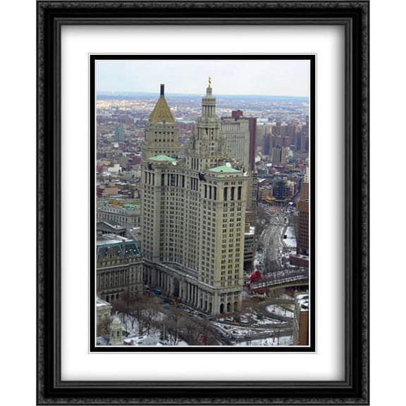 New York City Manhattan Municipal Building 2x Matted 28x34 Large Black Ornate Framed Art Print by The Cityscape Art Print Series