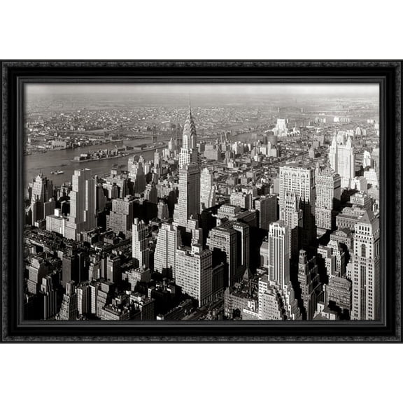 New York City Manhattan Skyline - 1932 40x28 Large Black Ornate Wood Framed Canvas Art