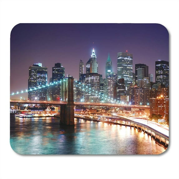 New York City Manhattan Skyline and Brooklyn Bridge Skyscrapers Mousepad Mouse Pad Mouse Mat 9x10 inch